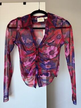 NWT Anthropologie Floral Sheer Ruched Blouse